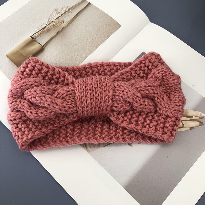 Solid color versatile knitted hair band, bow, woolen headband, ear protectors, handcrafted warm hair accessory, women's autumn and winter hair band Item Picture