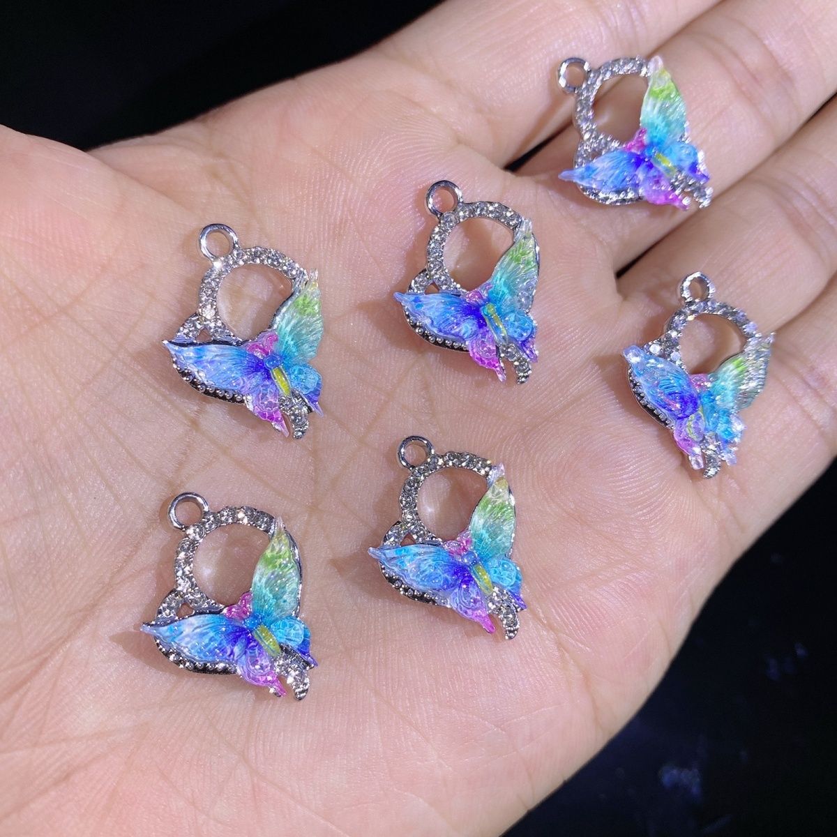 Design sense, colorful butterfly color-preserving alloy bracelet, pendant accessory, earrings, jewelry, diy material accessory for women
