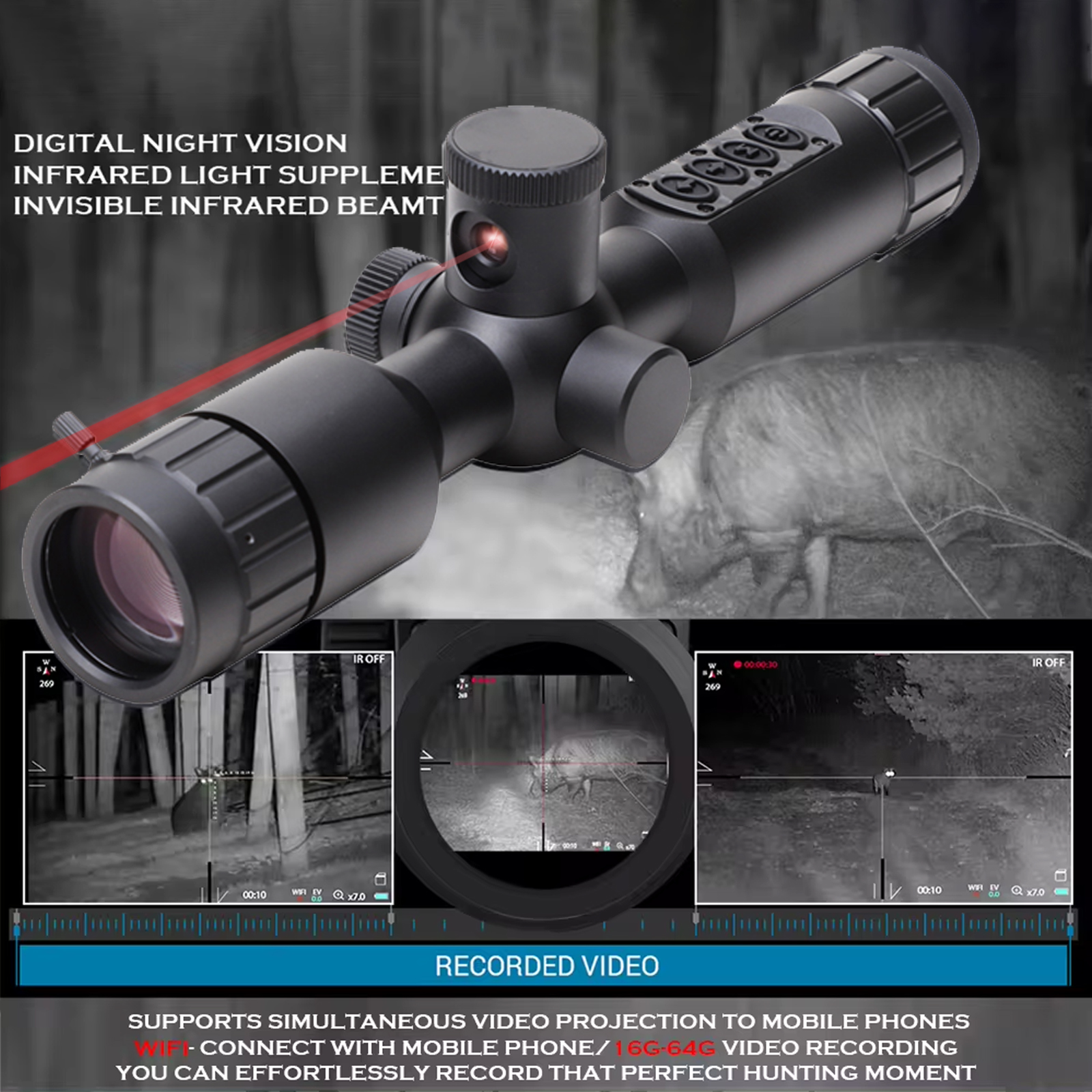 New NS40 Digital Night Vision Scope Built Gyro Tacticle Crosshair Software Ranging 1080p Video IR Camera 7-19X Hunting Monocular details Picture