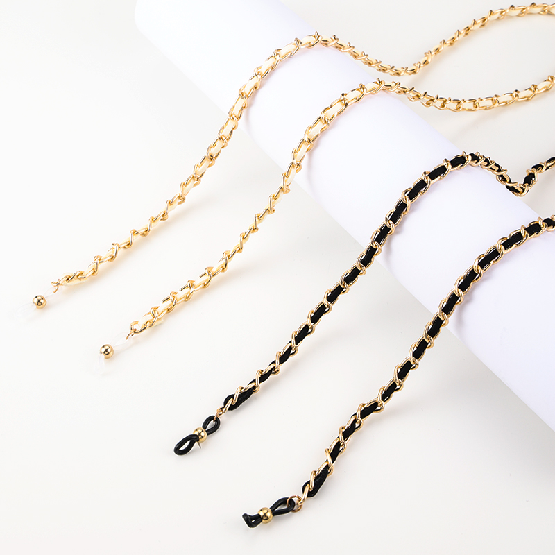 金属桃皮绒编织时尚简约黑白太阳镜眼镜链阅读老花镜防丢女挂脖时尚眼镜链