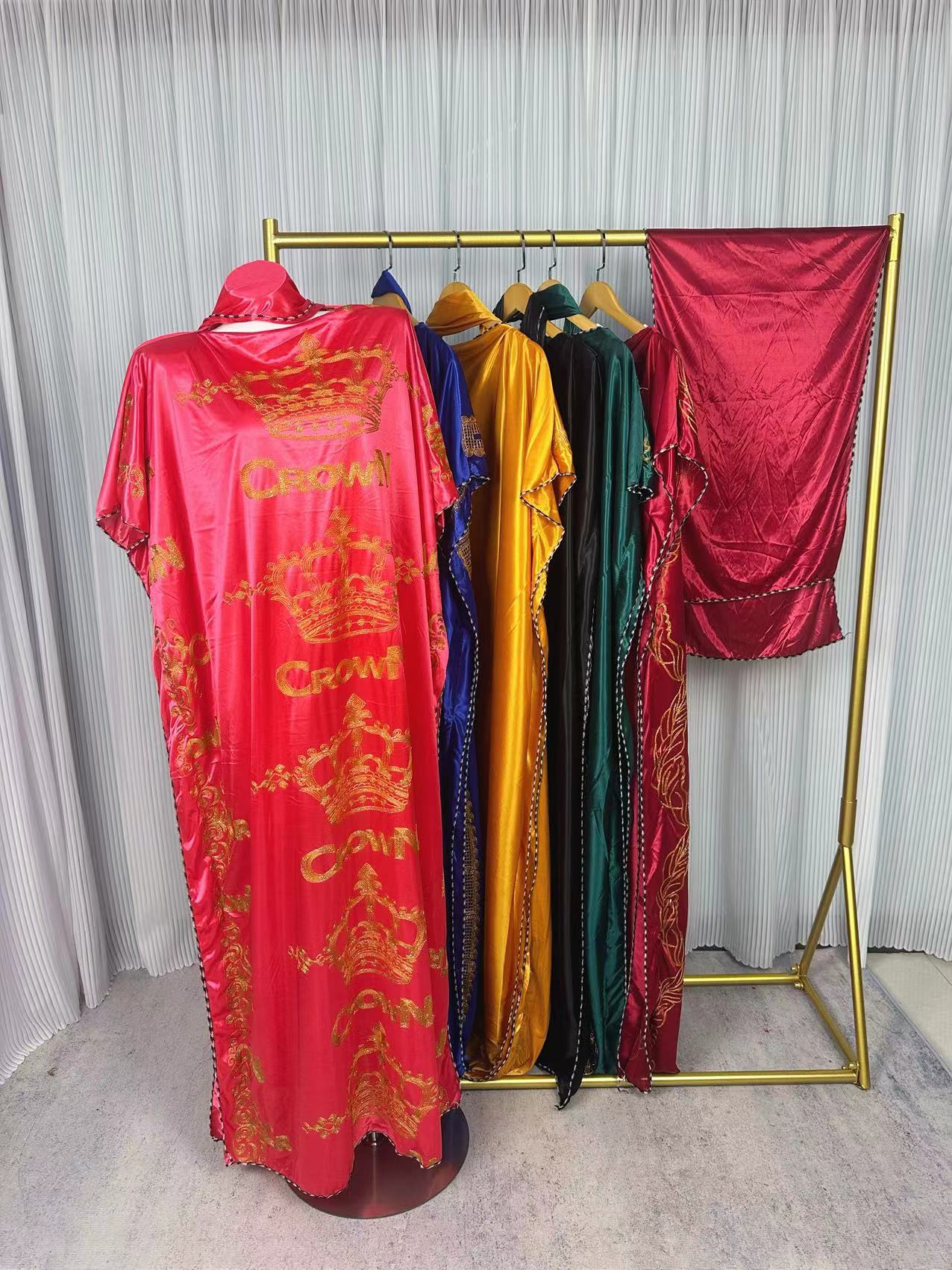 New Foreign Trade Loose Casual Large Size One-Line Collar Headscarf Double-Sided Hot Diamond Color Patchwork Women's Robe Wholesale Specification drawing