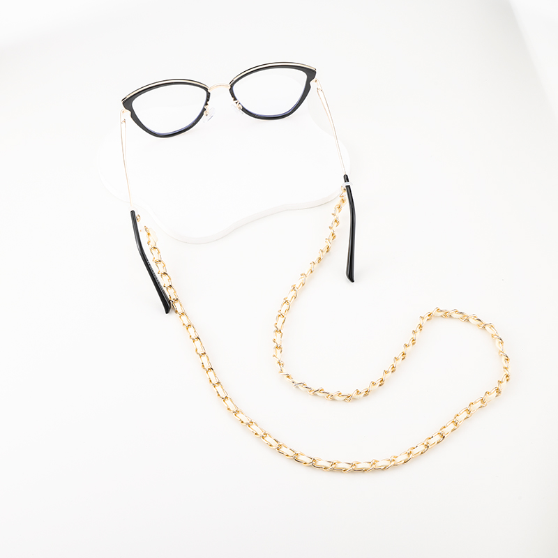 Metal peach skin velvet woven fashionable and simple black and white sunglasses, reading glasses, anti-loss women's neck-hanging fashionable glasses chain details Picture