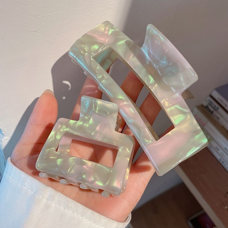 爆款法式高级感醋酸大号抓夹粉玉色发抓人鱼姬幻彩马尾夹日韩发饰