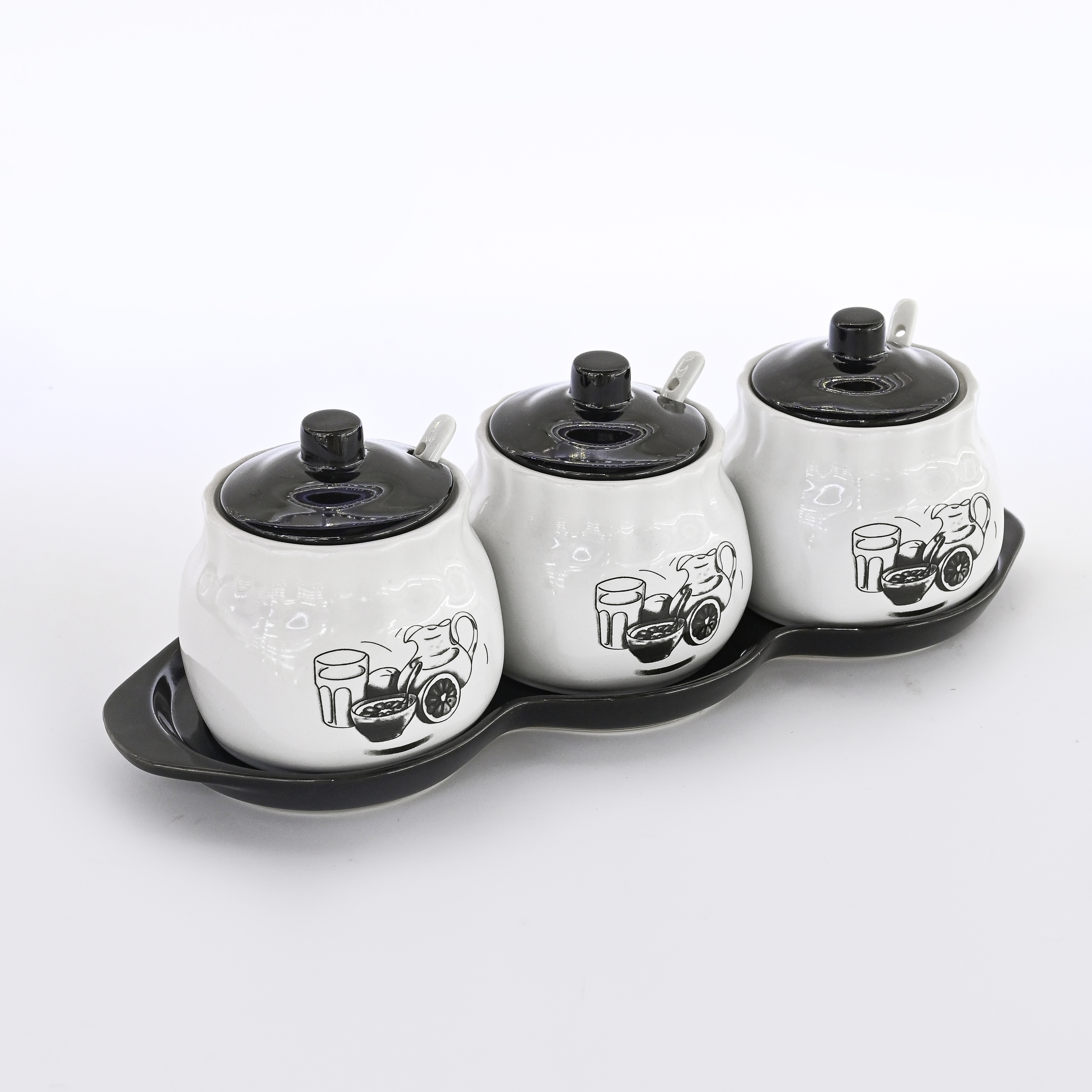 Household ceramic seasoning jars, seasoning bottles, kitchen seasoning jars, light luxury black and white salt, monosodium glutamate seasoning boxes, salt jars details Picture