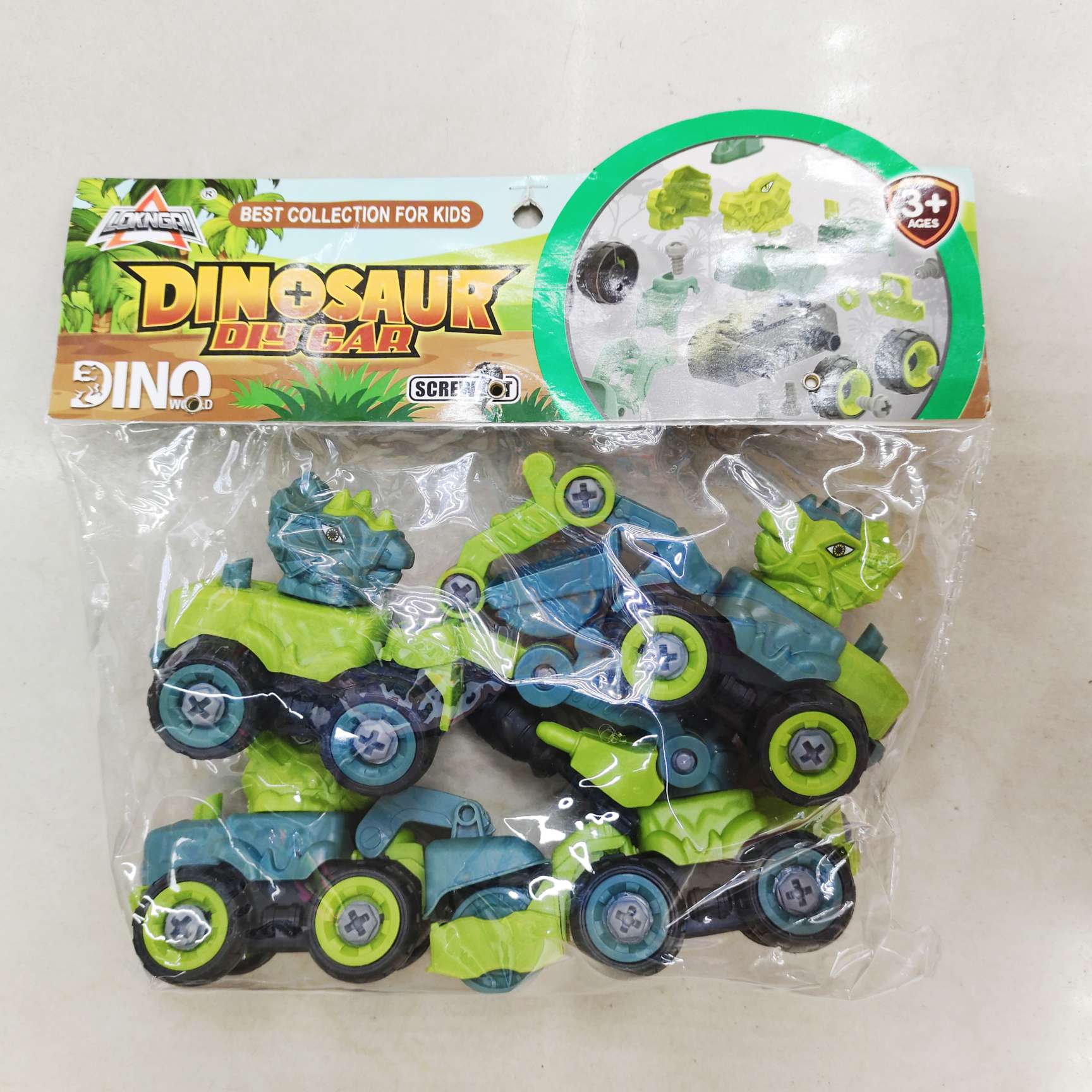 DIY educational disassemblable toy car, dinosaur toy car, engineering vehicle, fire engine, PVC card head bag, educational toy details Picture