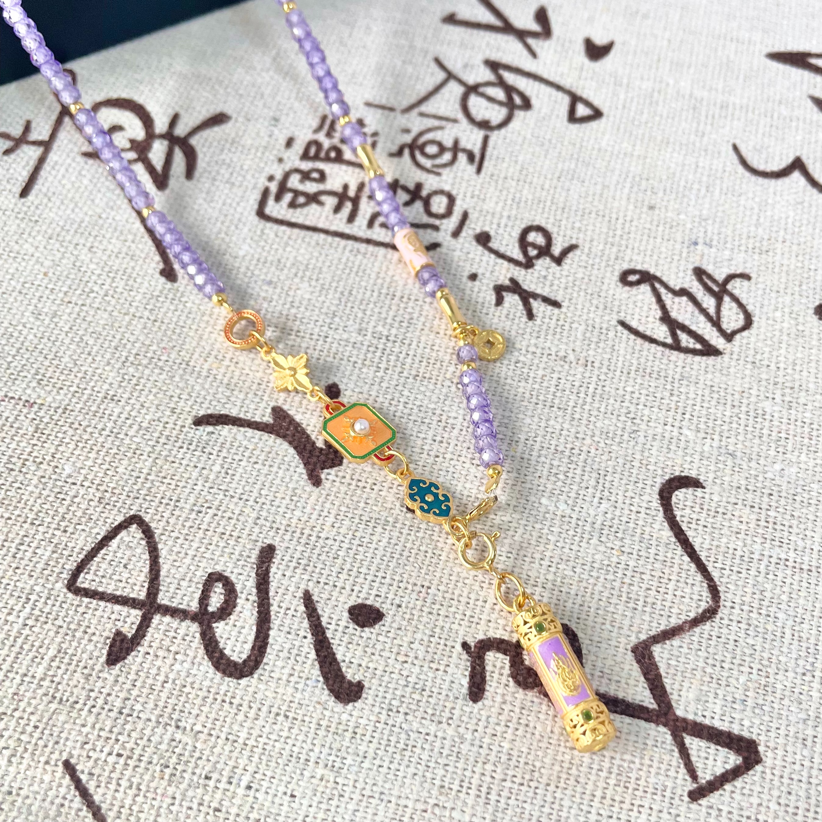 珍珠项链白羊座配饰潮流浅紫项链