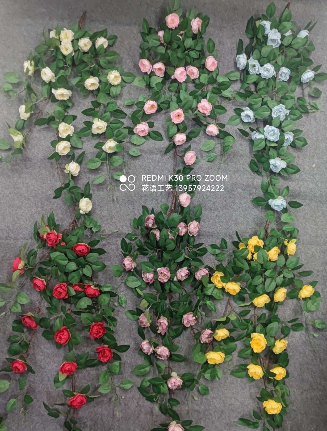 Artificial climbing ivy plants, grape green leaves, plastic artificial flowers, water pipes, and wrapped vines for ceiling decoration Item Picture