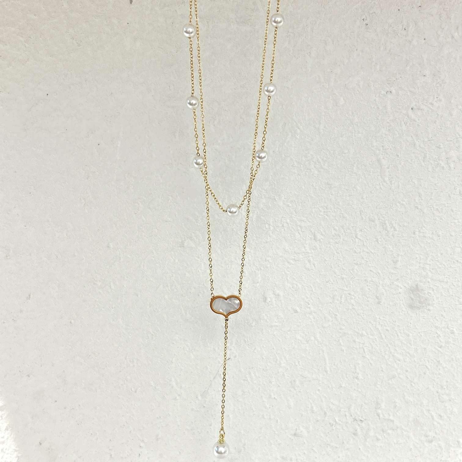 Heart necklace, pearl necklace, pearl necklace, women's short style Mengfeini 003