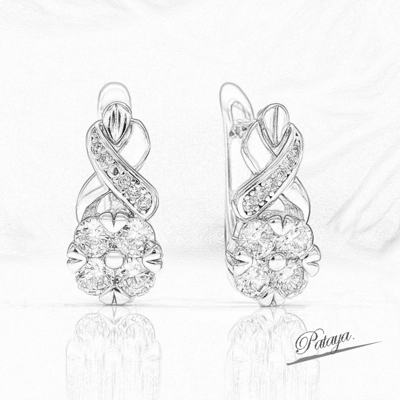 PATAYA新款585玫瑰金微镶锆石精美女款耳环跨境直供欧美时尚饰品耳环俄罗斯红金饰品详情7