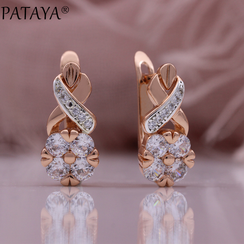 PATAYA新款585玫瑰金微镶锆石精美女款耳环跨境直供欧美时尚饰品耳环俄罗斯红金饰品详情2