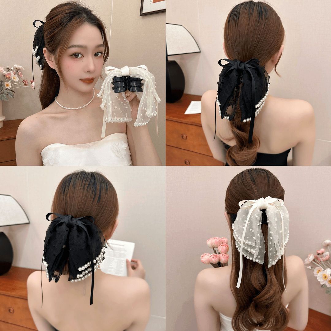 Super Fairy Xiaoxiang-style Women's 2024 new retro beaded multi-layer bow small claw claw, shark claw claw at the back of the head Specification image