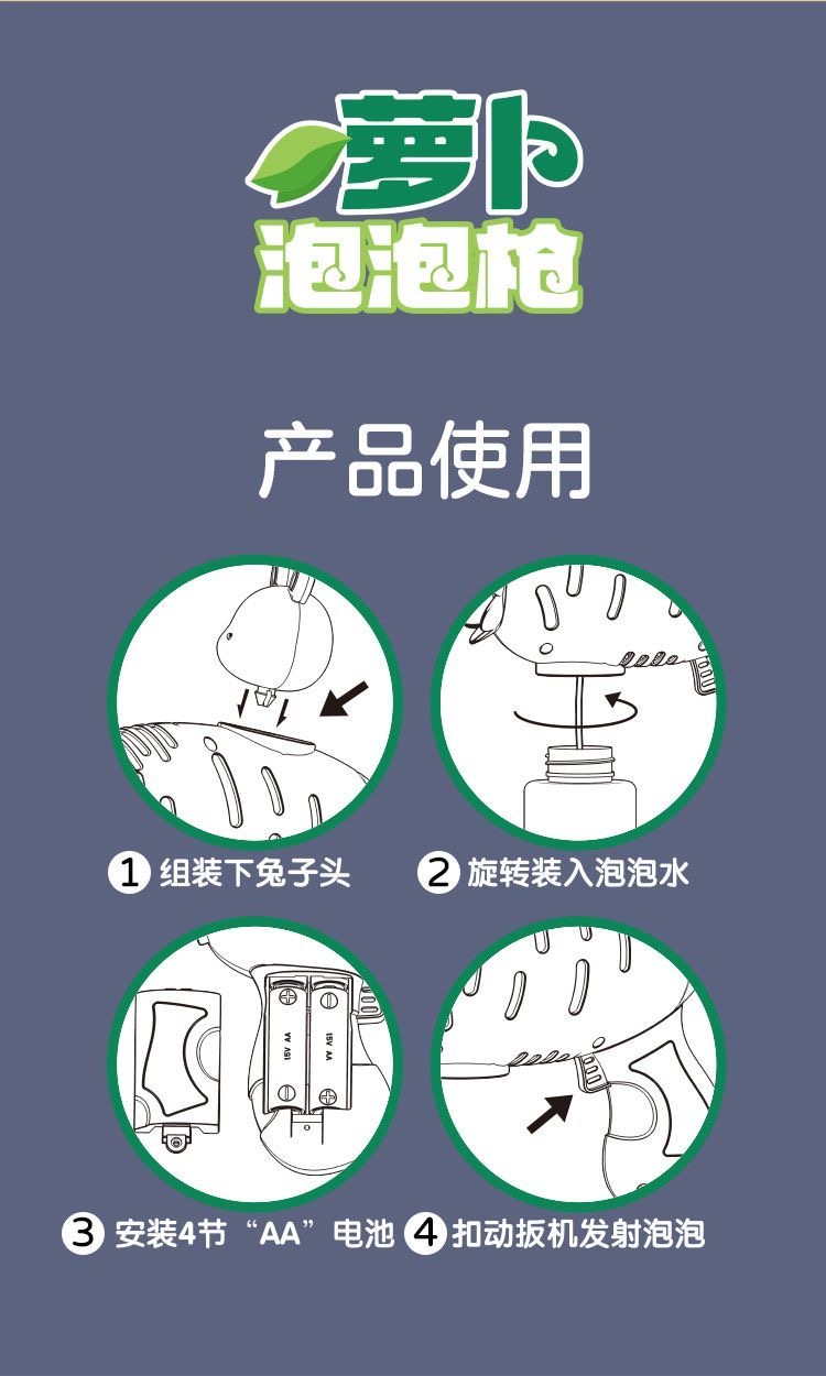 泡泡机儿童手持全自动萝卜泡泡机电动灯光好玩户外少女心女孩子网红玩具电动玩具少女心ins男女孩摆地摊货源详情5