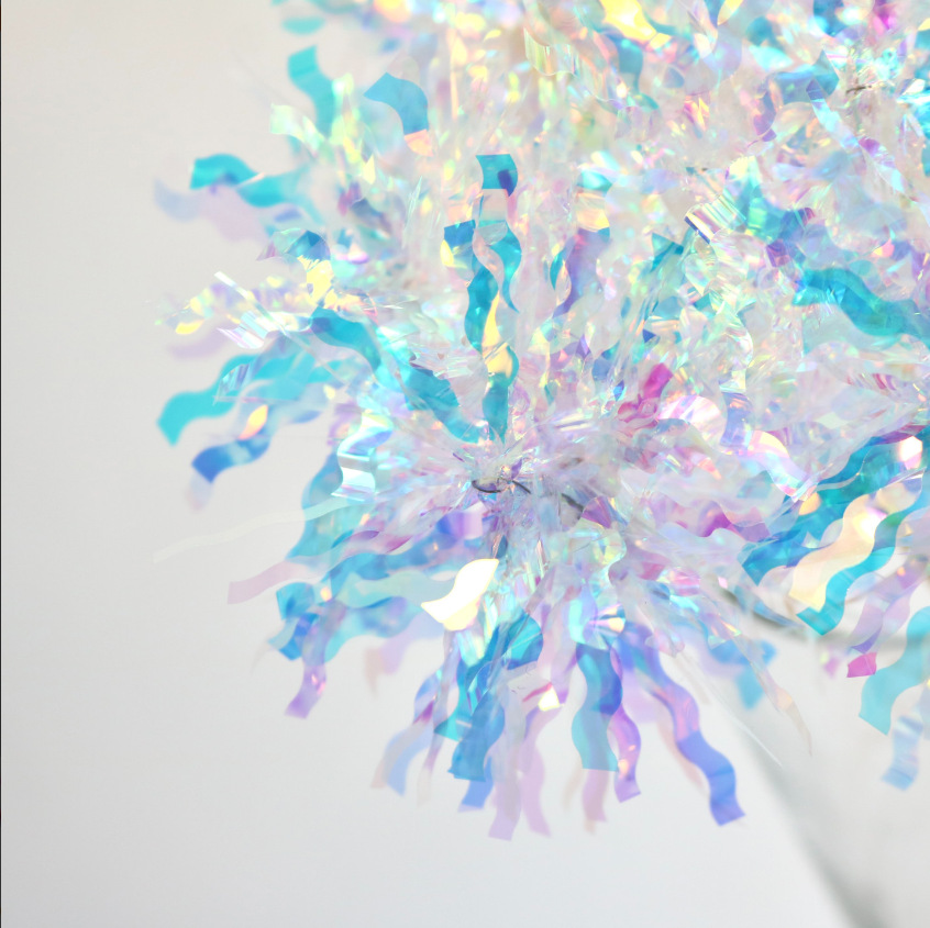 彩虹膜圣诞节弯刀彩条毛条喜庆猫耳朵装饰美甲极光纸波浪彩条雨丝