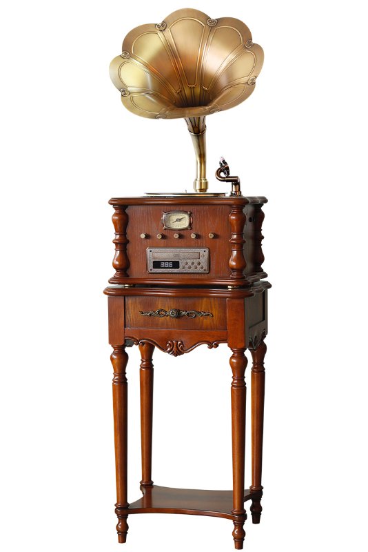 American X1 gramophone, retro gramophone, light luxury style, high-end gift radio, Bluetooth speaker, CD, vinyl record, grand copper speaker details Picture