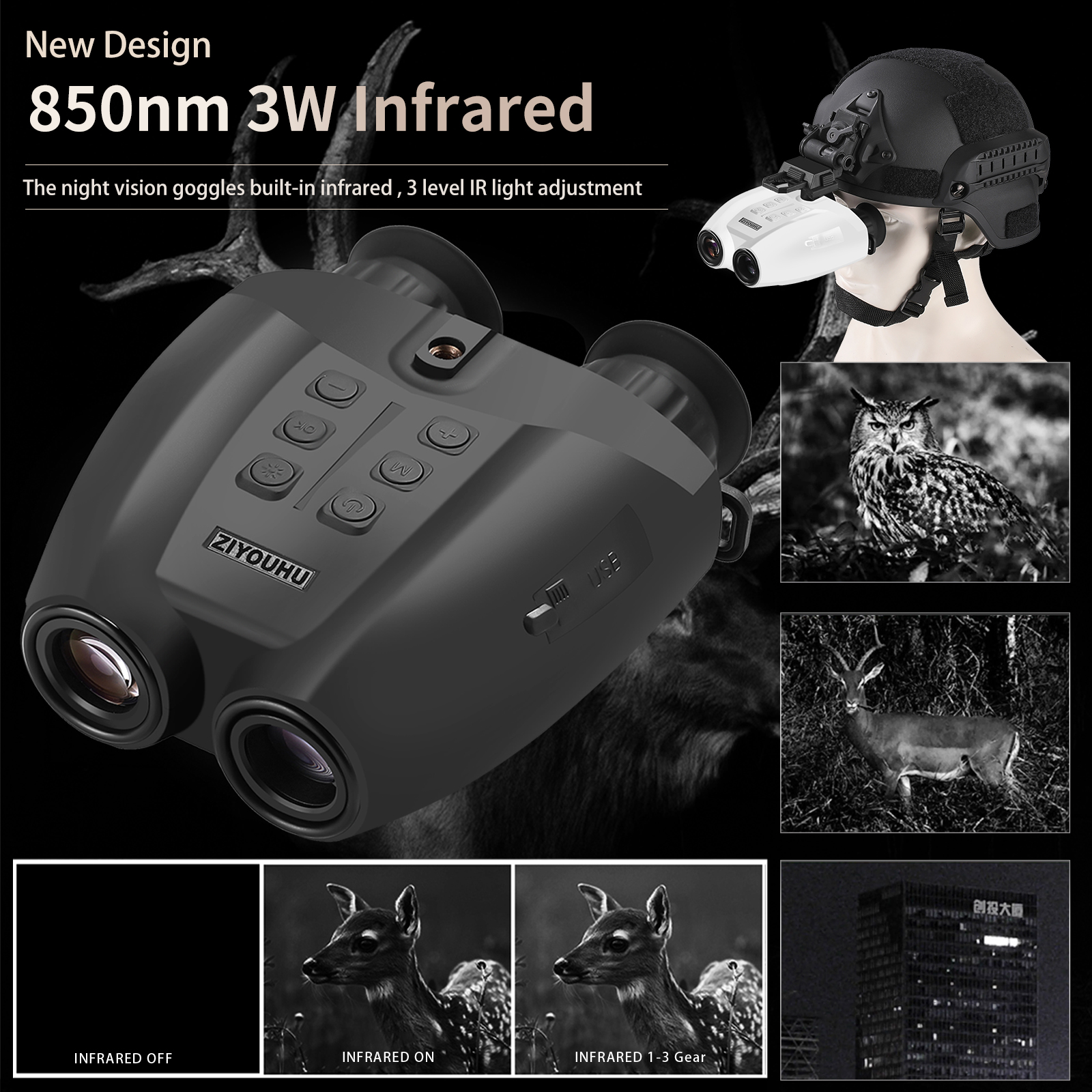 New Tacticle Helmet Night Vision Goggles HD 1080P Video Camera 8X Zoom NVG Mount Head Mounted Hunting Infrared Night Binoculars details Picture