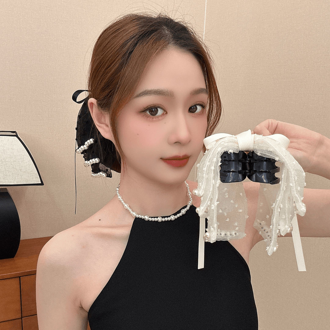 Super Fairy Xiaoxiang-style Women's 2024 new retro beaded multi-layer bow small claw claw, shark claw claw at the back of the head Application Scenario