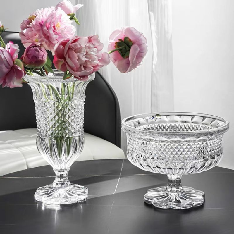 Czech original imported crystal glass vase BOHEMIA European retro tall vase fruit plate living room decoration details Picture