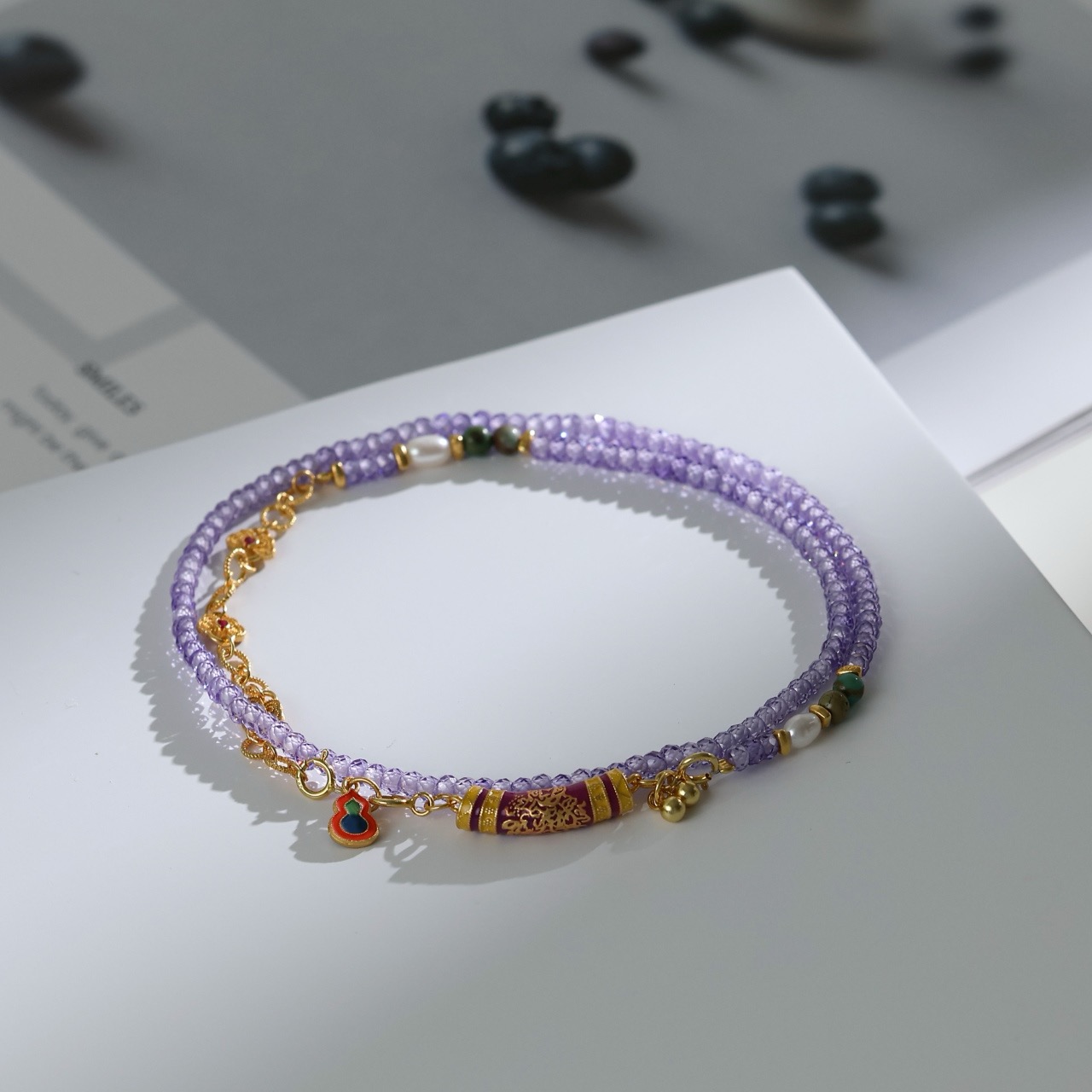 流行宝石珠子编织项链高品质装饰串珠项链
