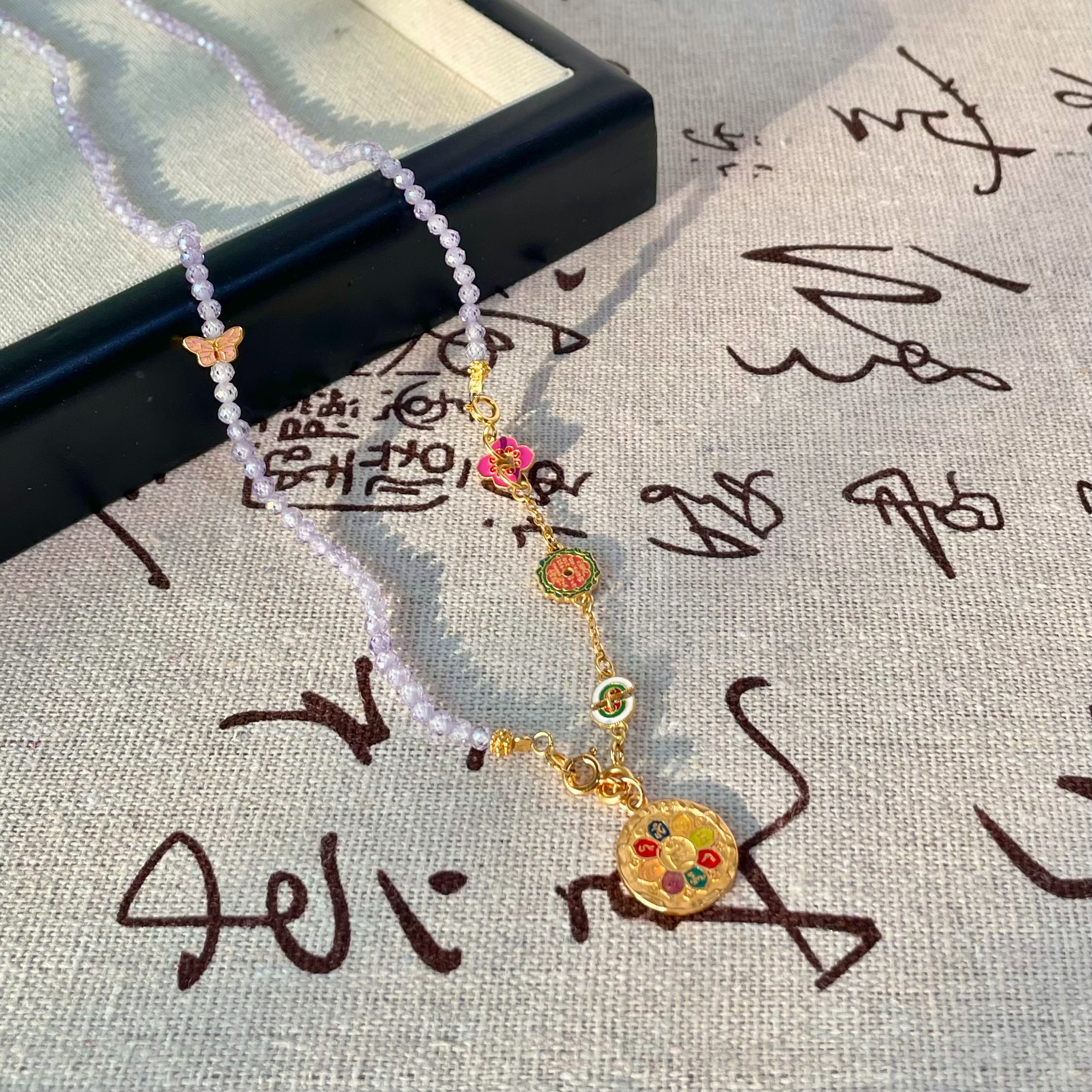 流行手工串珠吊坠项链  宝石珠子项链