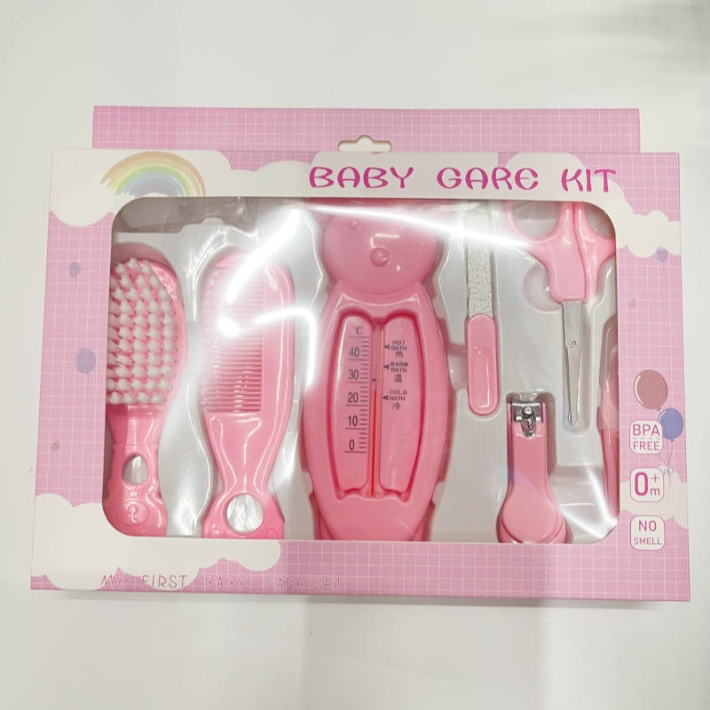 Baby gift Set: 8-piece set of daily care products for babies, including water thermometer, nail clippers, brushes and combs Item Picture
