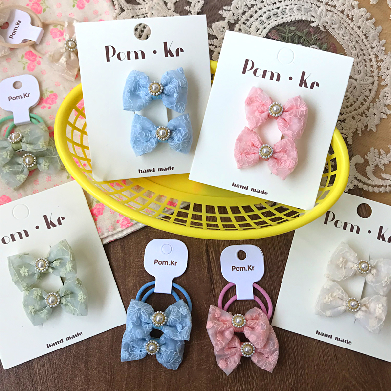 New bow fabric hair clips, children's fashionable and versatile fabric embroidered hair clips, hair bands, small rubber bands, hair ties and hair accessories