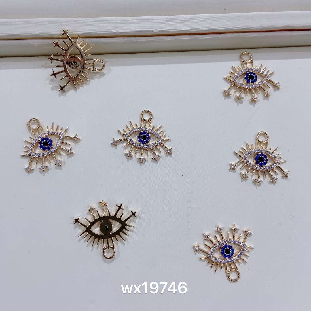 微镶眼睛带锆石蓝色手链项链吊坠diy饰品配件半成品