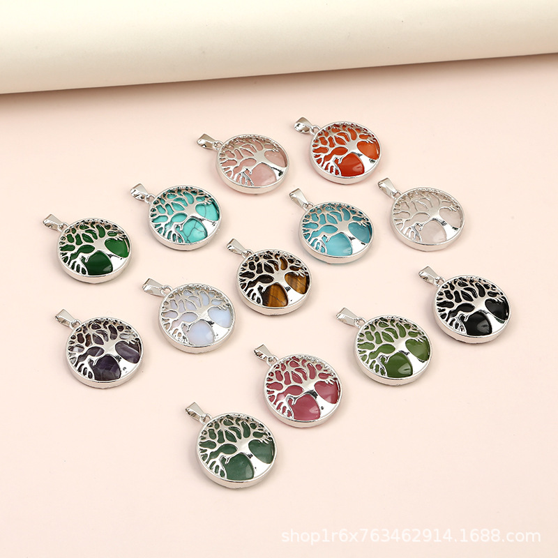 天然石生命树吊坠 ，项链DIY饰品半成品，现货批发 ，厂家直销 ，跨境爆款 ，超多颜色可供选择 可混色装可单色装