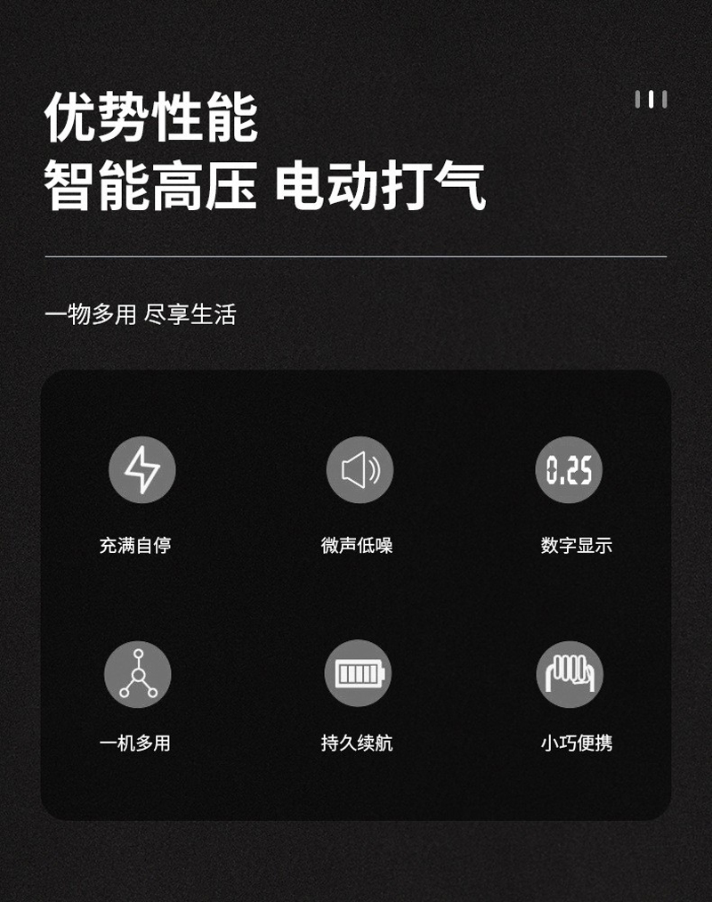 PR-F1901汽车电动充气泵电动打气筒便携式迷你电动自行车轮胎打气筒气泵手持无线充电数显汽车载充气泵详情7