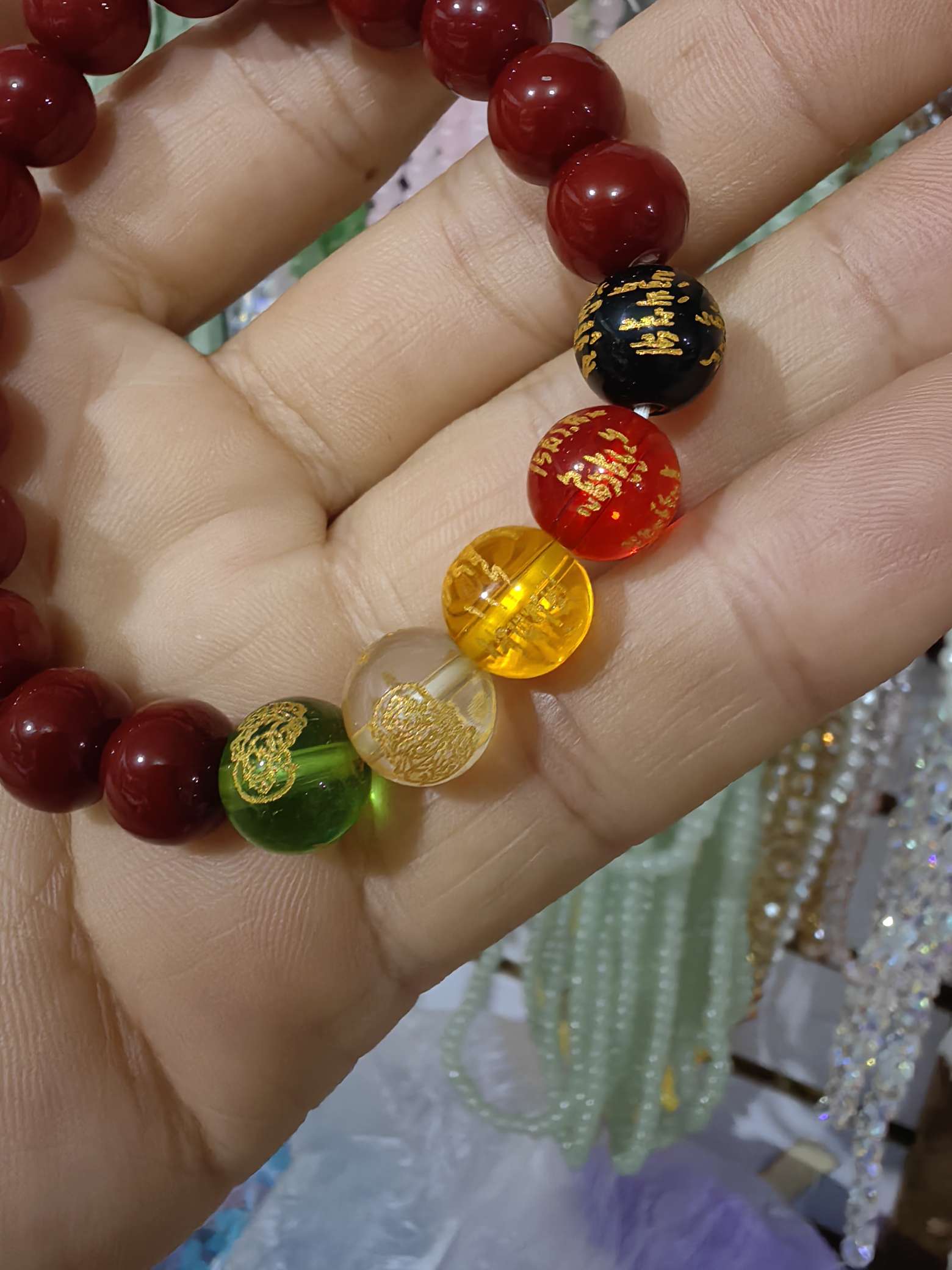 义乌饰品批发五路财神手串朱砂手串批发可零售流行饰品手串细节图