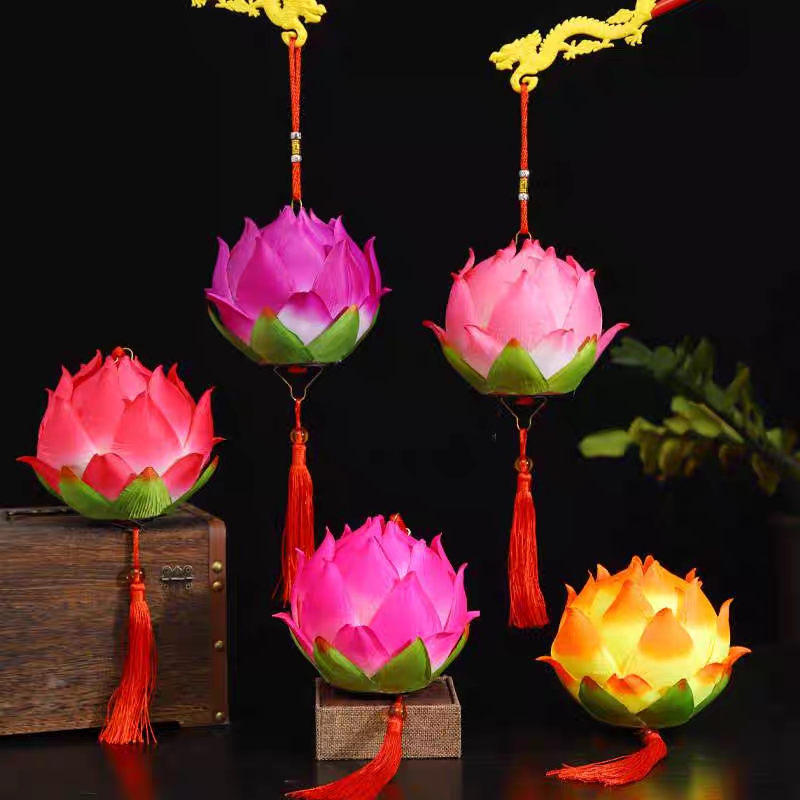 莲花灯绸布花灯音乐中秋国庆元宵手提古典儿童灯笼详情图7