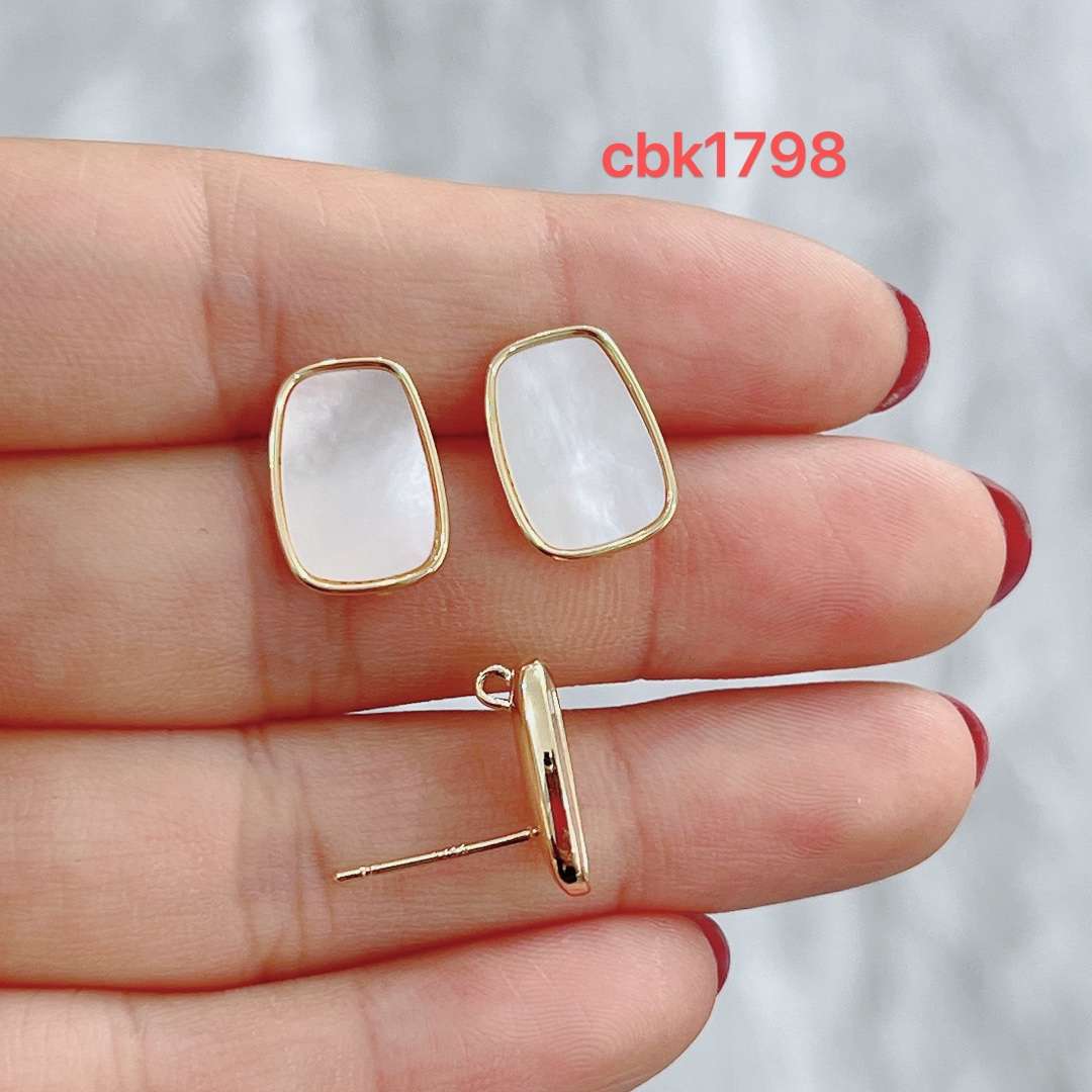 铜配件天然贝壳方形耳钉diy耳环配件饰品