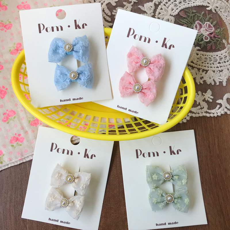 New bow fabric hair clips, children's fashionable and versatile fabric embroidered hair clips, hair bands, small rubber bands, hair ties and hair accessories details Picture