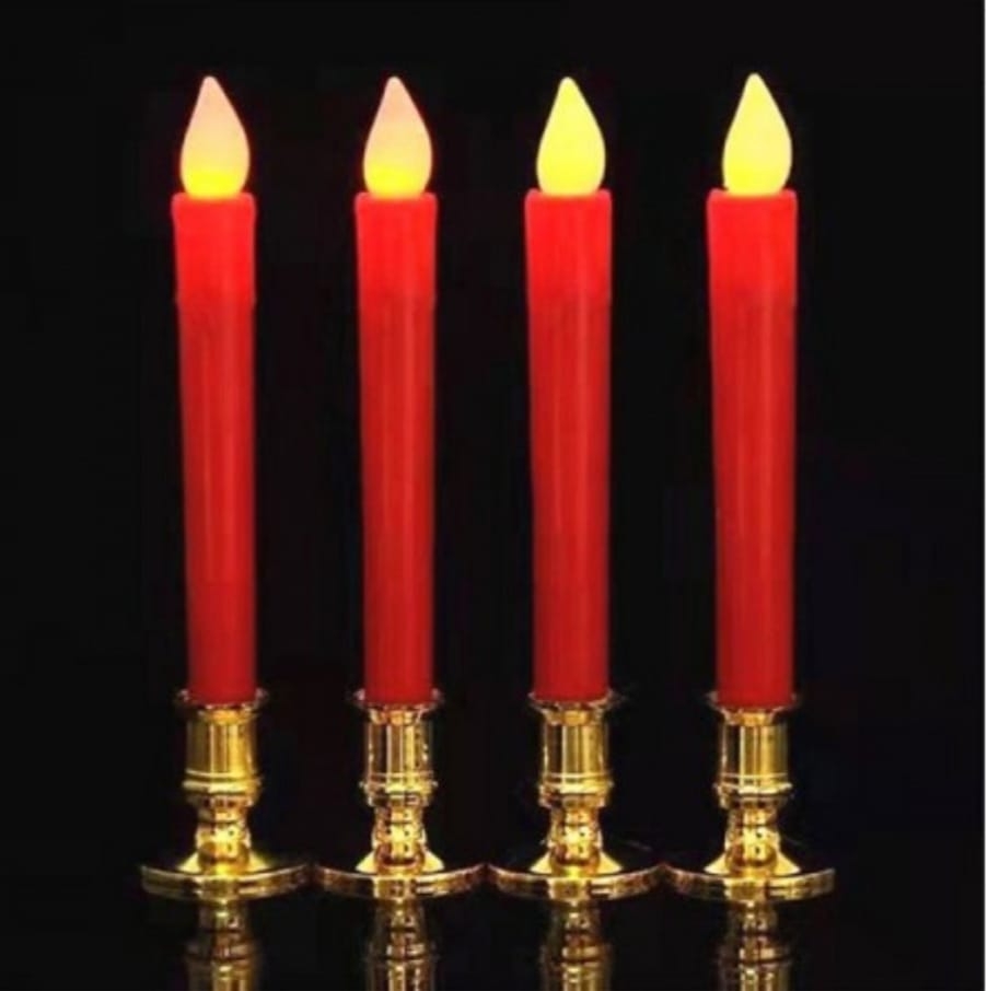红色蜡烛灯 配镀度底座 2AAA电池