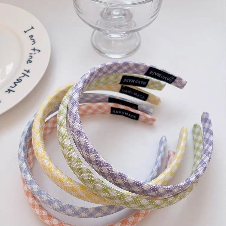 奶油色格子发箍女复古少女头箍甜美百搭洗脸头饰韩式新款发饰洋气