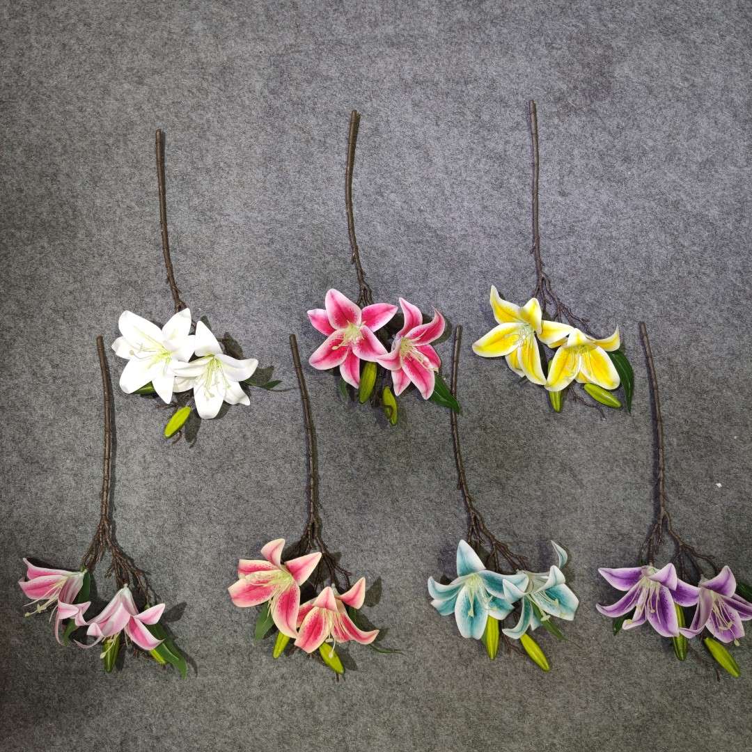 Artificial lily manufacturers wholesale various specifications of lilies, three-flower and one-bud artificial flowers, wedding decoration, home decoration and display Specification image