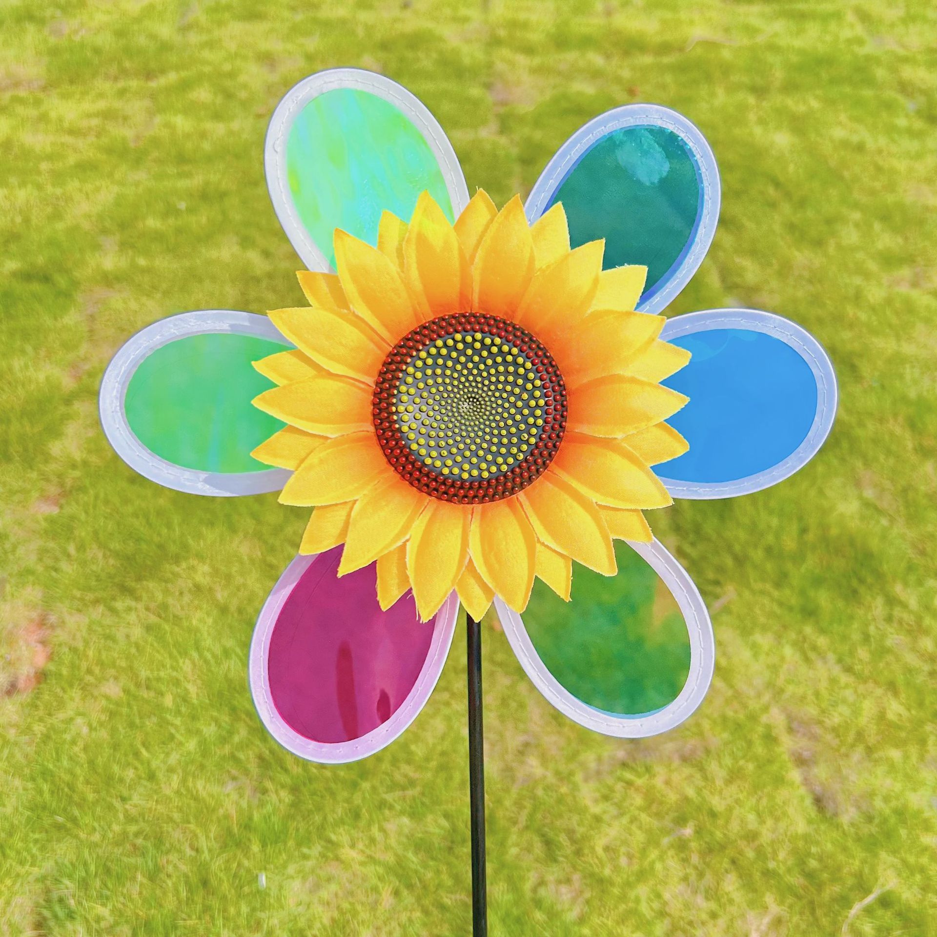 新款单层炫彩太阳花小风车六彩彩膜变色儿童玩具地摊神器热卖详情1