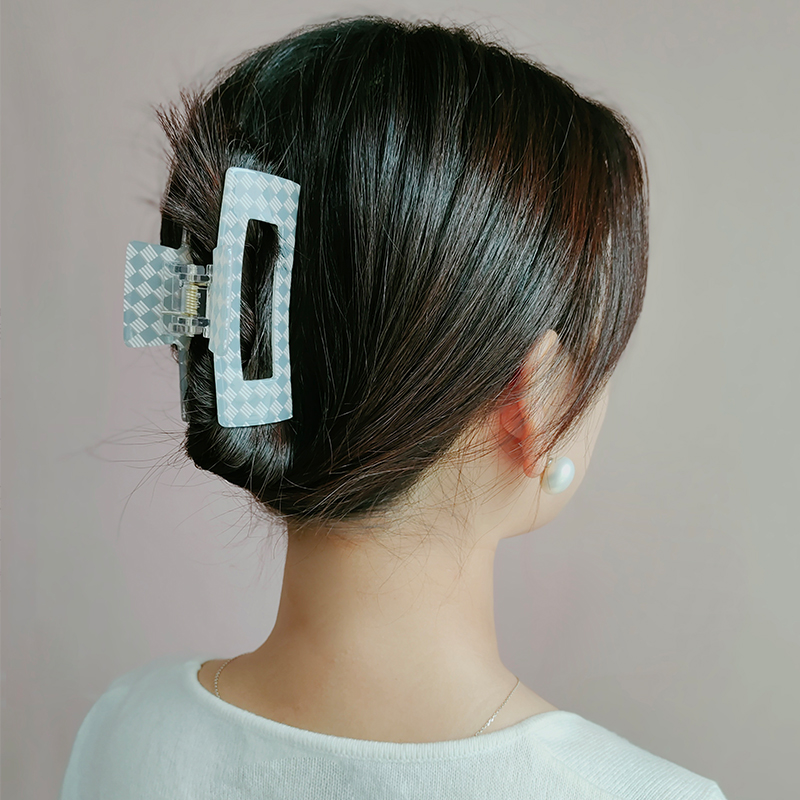 Jia Rui Accessories Simple Large Square Clip Fresh Denim Print Girl Hair Clip Horsetail Shark Clip Bath Hairpin Hairpin Hair Clip Clip details Picture