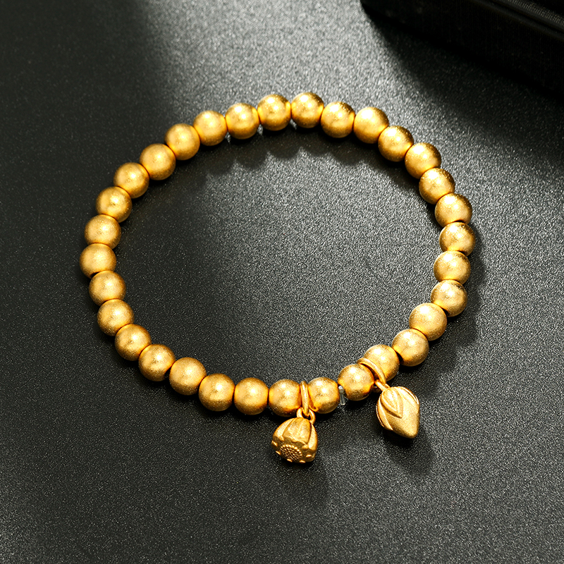 The ancient Japanese and Korean jewelry style is passed down through generations. The simple European coin gold-plated Vietnamese sand gold peony flower bracelet is a grand gift for women and best friends. It won't fade for a long time Specification image