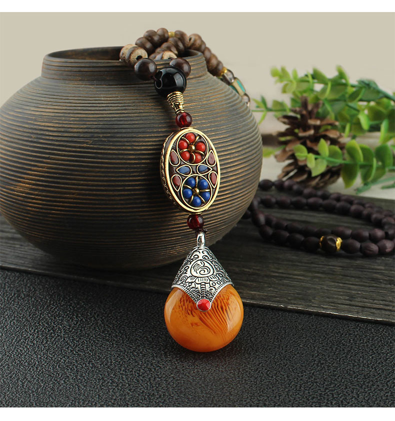 民族风水滴毛衣链异域风情木质木珠长款项链跨境饰品挂件衣服配饰详情3