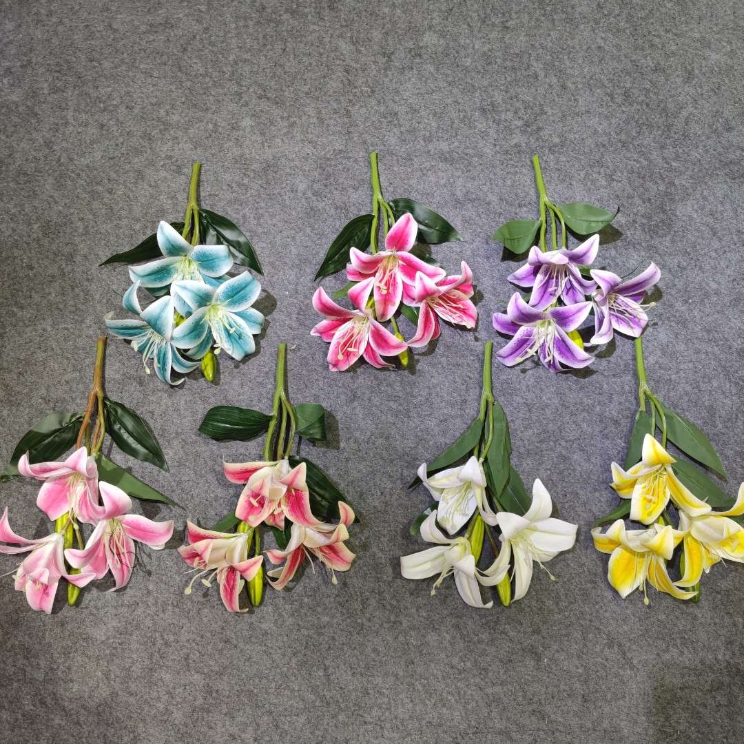 Artificial lily manufacturers wholesale various specifications of lilies, three-flower and one-bud artificial flowers, wedding decoration, home decoration and display detail image 9