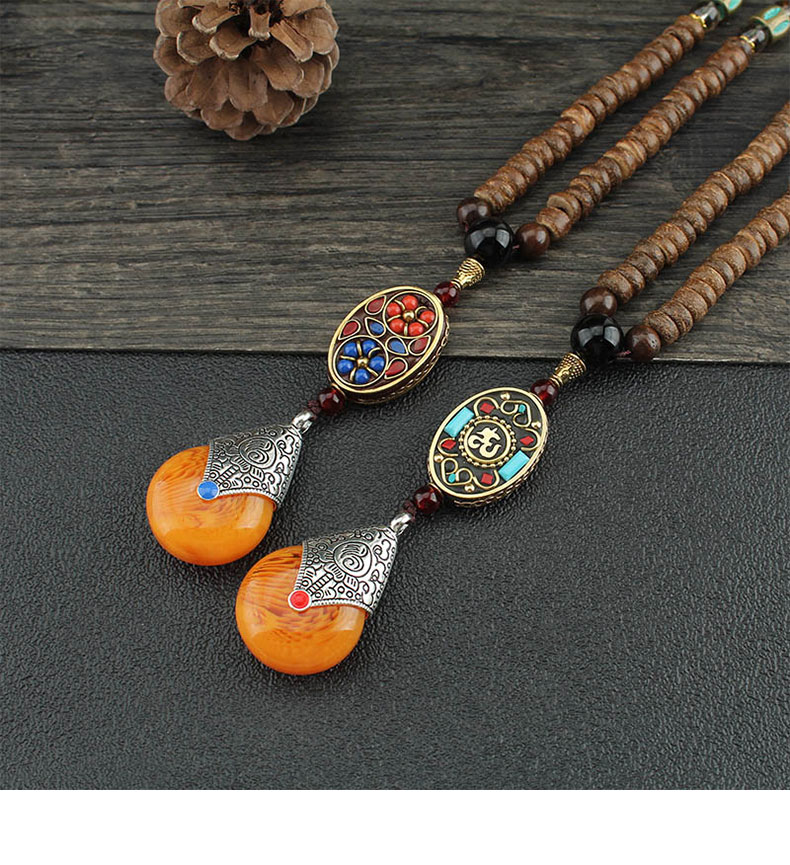 民族风水滴毛衣链异域风情木质木珠长款项链跨境饰品挂件衣服配饰详情1
