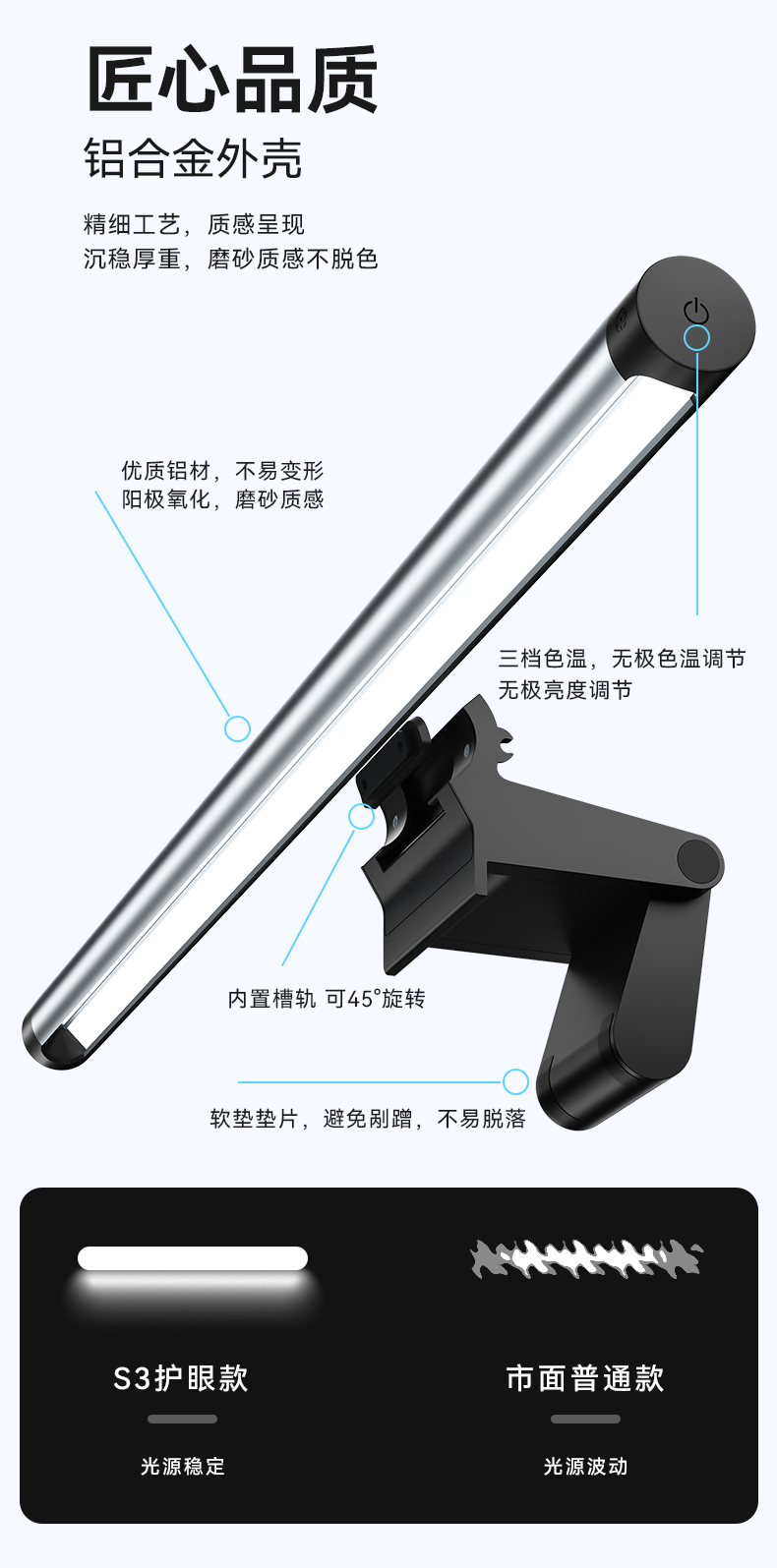 非对称光学设久坐提醒可做手机支架立式灯架使用的屏幕挂灯电脑屏幕灯护眼灯详情1