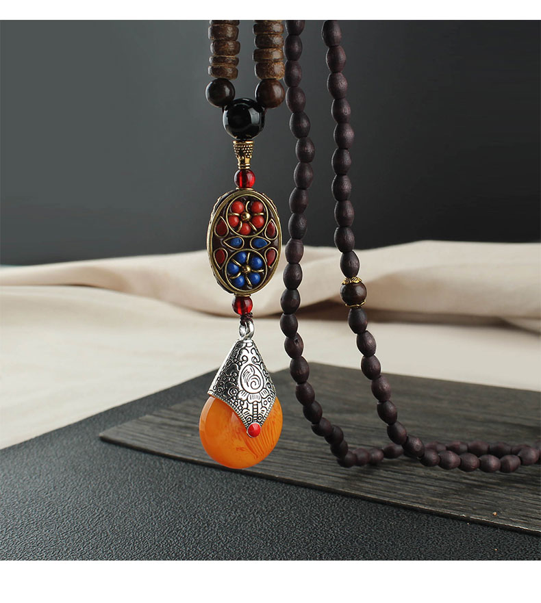 民族风水滴毛衣链异域风情木质木珠长款项链跨境饰品挂件衣服配饰详情4
