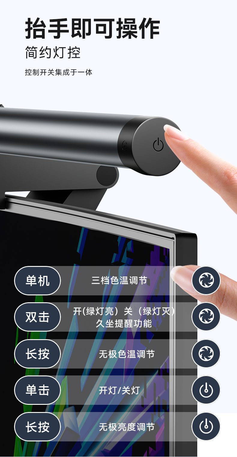 非对称光学设久坐提醒可做手机支架立式灯架使用的屏幕挂灯电脑屏幕灯护眼灯详情3