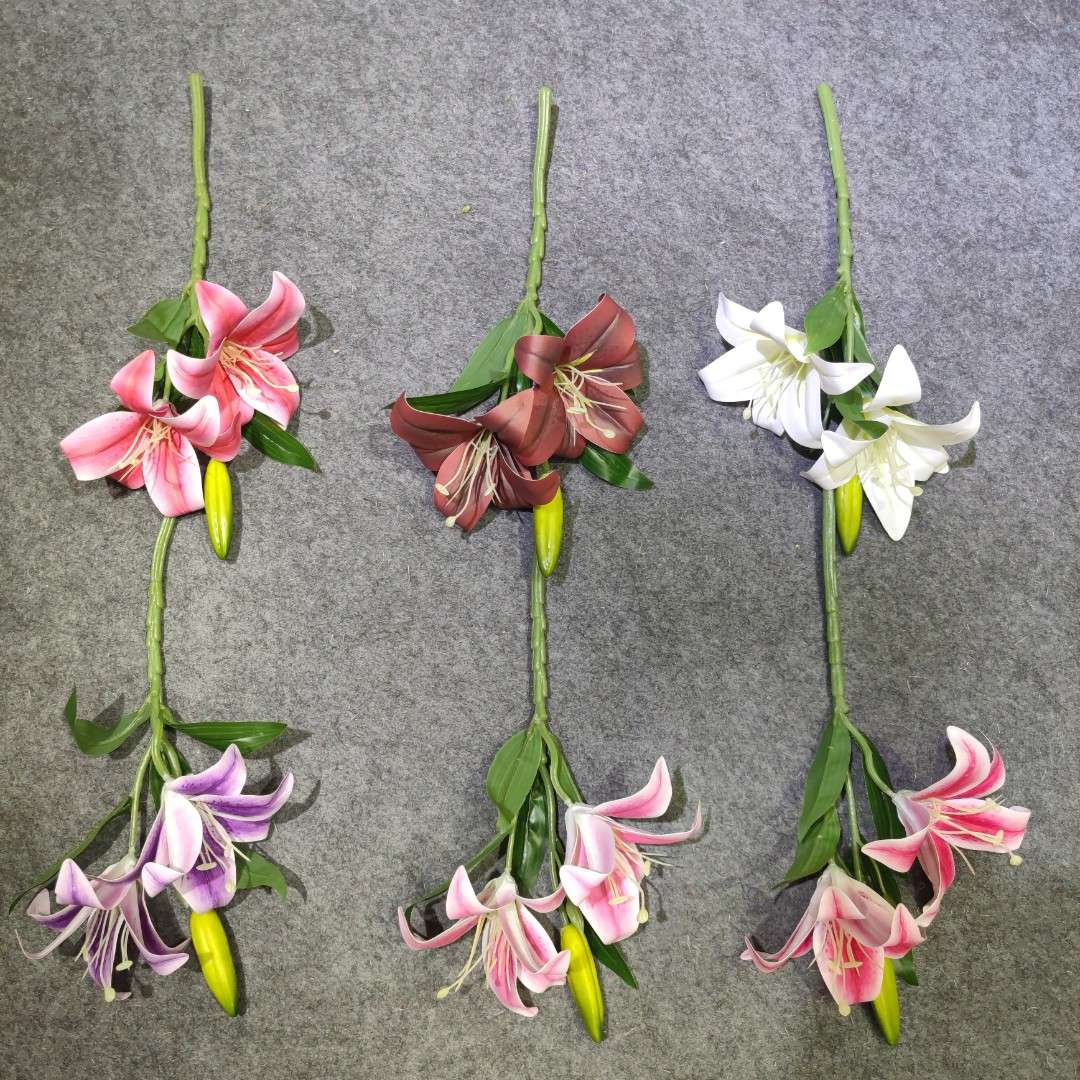 Artificial lily manufacturers wholesale various specifications of lilies, three-flower and one-bud artificial flowers, wedding decoration, home decoration and display detail image 3
