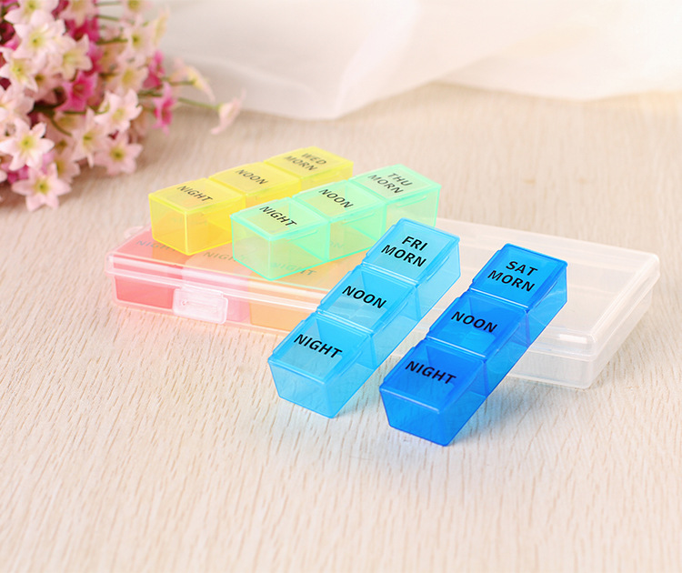 The seven-color portable sealed pill reminder storage box can be disassembled for 7 days a week with a transparent shell and 21 compartments pic 2