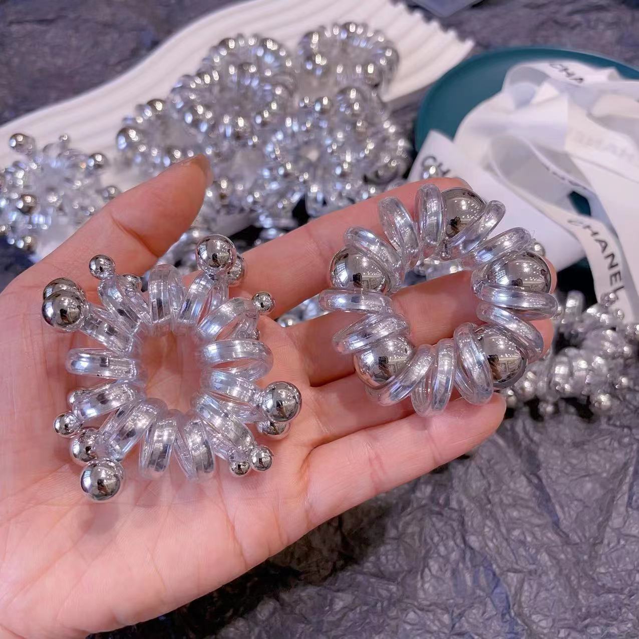 银色满天星电话线皮筋混装简约皮筋强拉不断发绳多次可用