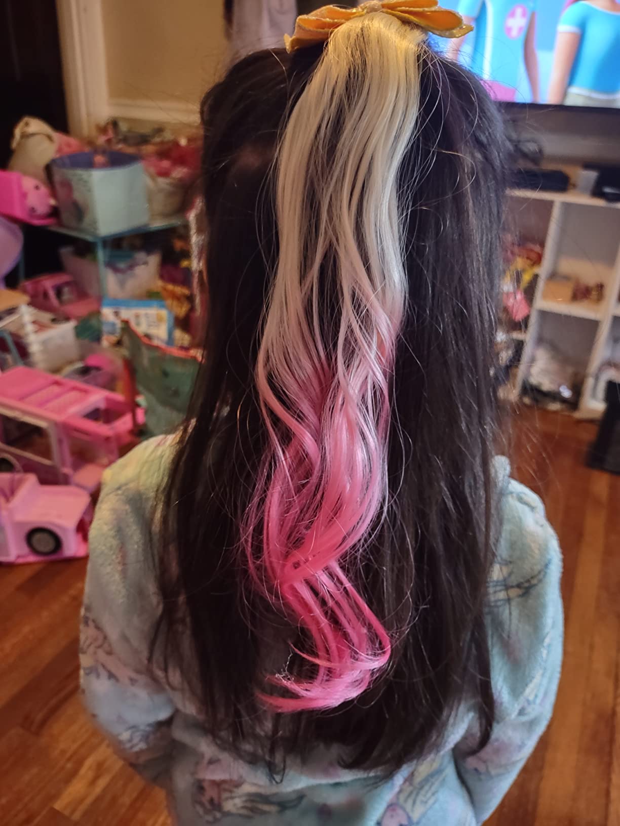 Amazon cross-border children's wig pieces, colorful wig pieces, colorful woven children's wig accessories, cute bows Item Picture
