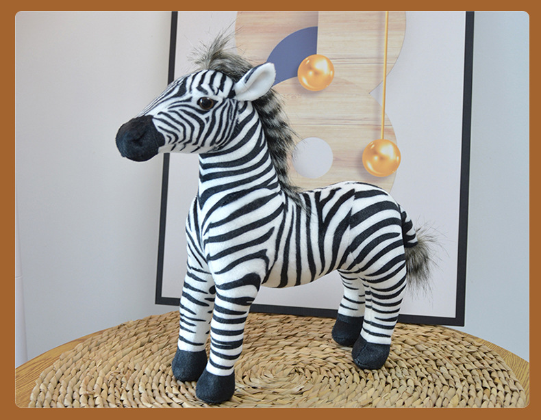 斑马仿真毛绒玩具孔雀公仔可爱玩偶生日礼物居家车载摆件秀绒玩具批发详情2