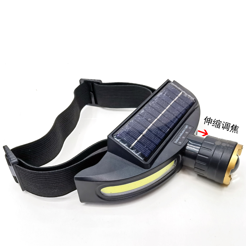 JS-923伸缩款头灯USB充电太阳能头灯 COB头灯 轻型LED泛光 户外野营头戴式强光塑料头灯矿灯详情10